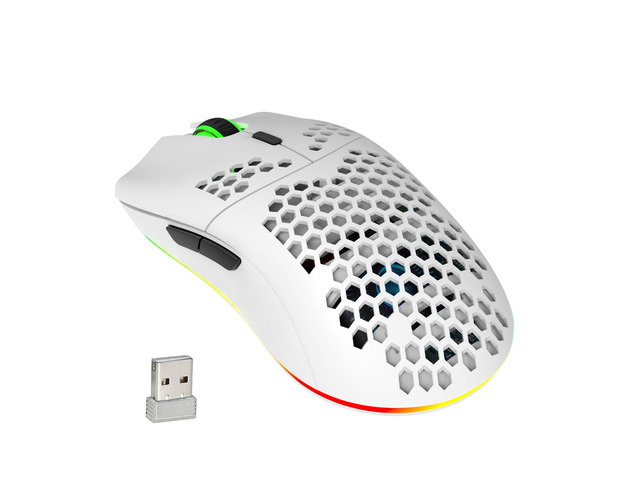 Wireless Mouse 2.4G with Built-in Rechargeable Battery, RGB Lighting, Honeycomb Design, Plug-and-Play USB