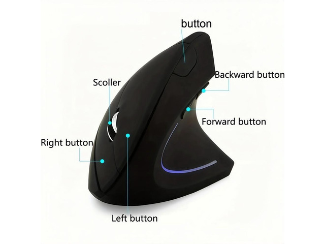 Vertical Ergonomic Mouse - 2.4GHz Wireless, 3 Adjustable DPI (800/1200/1600), 6 Buttons for PC & Laptop