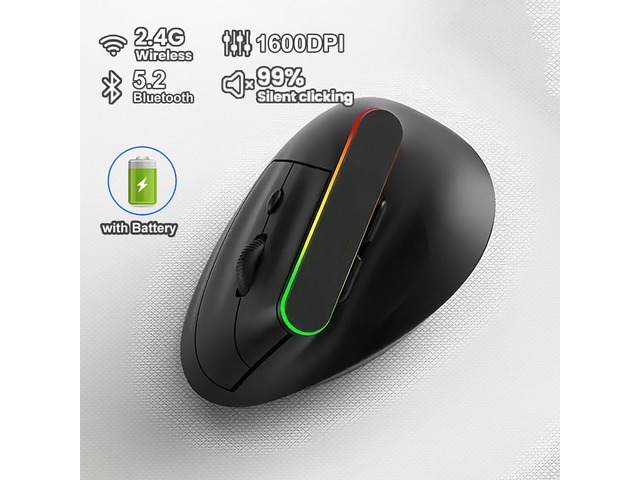 Dual Mode RGB Vertical Mouse 2.4G Wireless Mouse Bluetooth Mouse Ergonomic Mice Rechargeable Silent Mouse for PC Laptop Desktop
