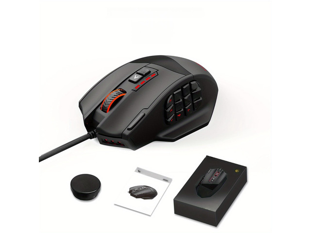 X-39 Programmable Gaming Mouse, Wired RGB Mouse with 18 Buttons, 8 Removable Weights, 5 DPI, Ergonomic Grip for Computer