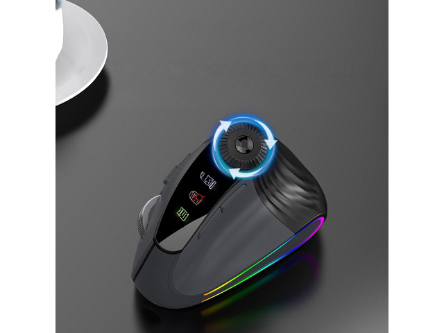 RGB Backlit Speed Roller Wireless Vertical Mouse with Function Adjustment Knob Bluetooth USB Ergonomic Mice Slient Click