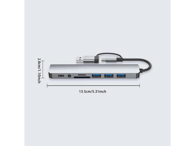 8 in 1 USB 3.0 Hub USB Adapter & USB C Splitter TF/SD Card Reader Audio Output Compatible with Type-C Laptop/Phones