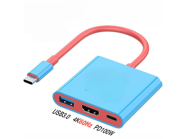 3 in 1 TYPE-C Hub with Video Output and USB 3.0 Port USB-C to Video Output 4k 30hz 4K60Hz Adapter PD 100W for Gaming Handheld TV Screen Casting