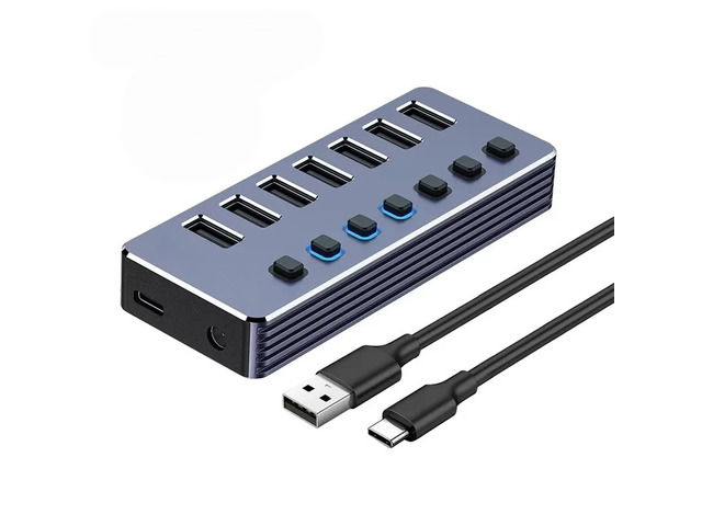 10 Port USB 3.0 Hub with Independent On/Off Switches 5Gbps High Speed Type-C Splitter USB Docking Station for Laptop