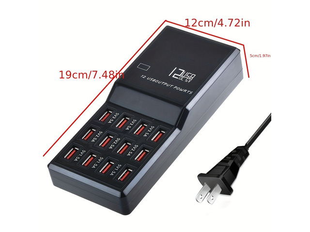 60W 12 Port USB Phone Charger Fast Charging Station Charger Charging for Type-C Phone/Type-C Phone/Android/Camera /MP3/MP4