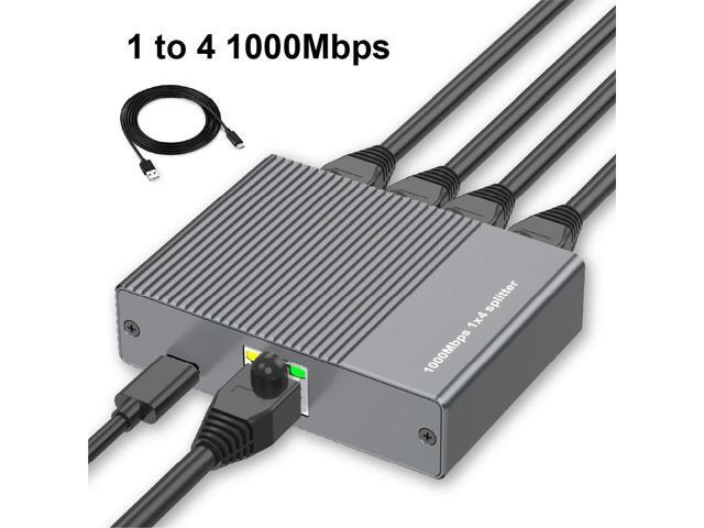 1 to 4 Gigabit Ethernet Splitter 1000Mbps RJ45 Network Switch Hub for Cat6 Cat7 Cat8 Cables