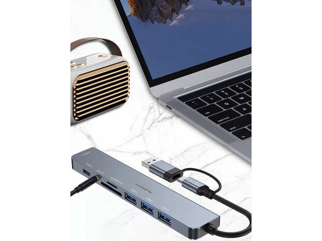 8-in-1 Docking USB3.0 Converter, Multi-Function Interface, Type C Mobile Phone Type-C Phone Tablet OTG Adapter 3.5mm Headphone