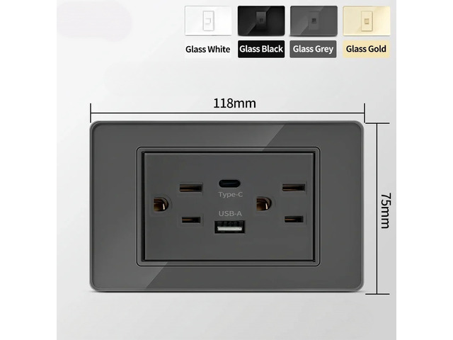 American Thai Standard 118*75mm USB Type-C 20W Fast Charging Power Outlet Smart 3A Socket Wall Light Switch Office Home Use 110V