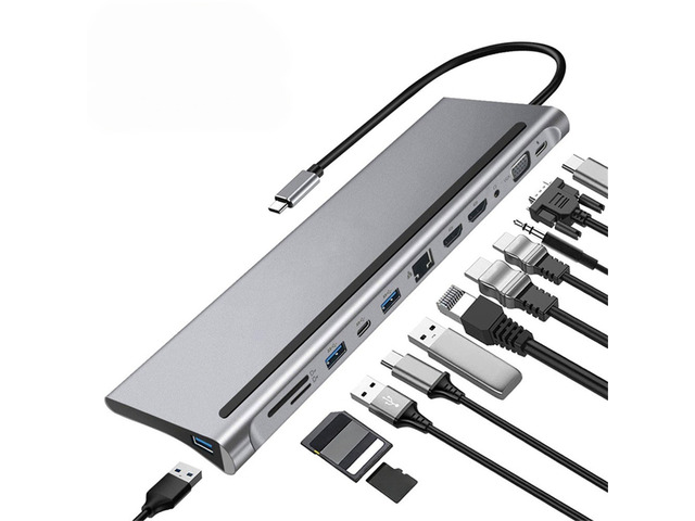 12 in 1 Docking Station MST USB Hub Type C Multi Multi-hub Concentrator A Video Output Adapter Dock for Type-C Laptop Laptop