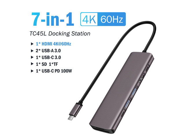 7-in-1 USB HUB Docking Station USB-C Hub Video Output 4K 60Hz USB 3.0 Adapter PD100W Charge For Type-C Laptop Laptop Accessories