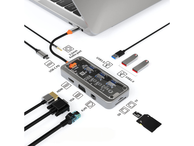 USB C Hub Ethernet Port PD 100W Adapter for Type-C Laptop Type-C Phone USB 3.0 Laptop Tablet - Type C Docking Station