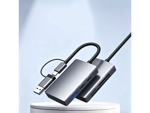 6-in-2 USB C Docking Station USB to USB3.0/TYPE-C/SD/TF/CF Card Reader USB 3.0 HUB USB Splitter OTG Adapter for Laptop