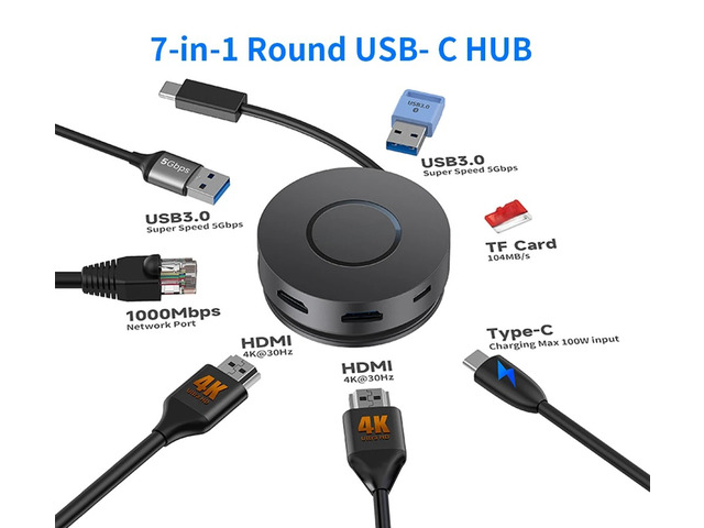7-in-1 USB C HUB Mini Docking Station Dual 4K Video Output 1000Mbps Gigabit Ethernet USB C 3.0 Hub for Laptop/Type-C Laptop