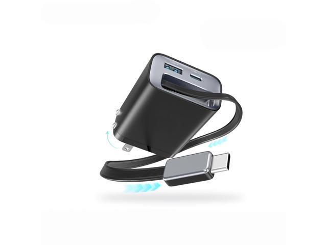 65W GaN PD3.1 Fast Charger With Retractable Cable, 3-Port Type-C + USB-A Travel Adapter For Type-C Phone, Laptops