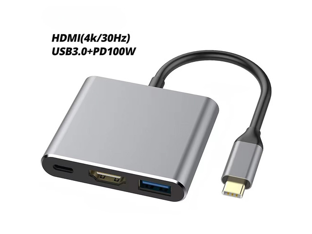 USB 3.0 HUB 3 IN 1 Type C to Video Output Docking Station PD Fast Charge 4K Video Output Adapter Splitter For Type-C Laptop Phone Computer