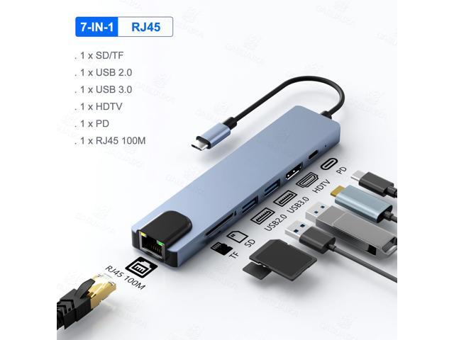 7 in 1 Type C Docking Station with Sd TF Card Reader Ethernet PD Ports USB 3.0 and Ports USB 3.0 2.0 for Type-C Laptop