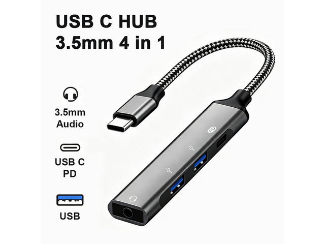 Type C 4 in 1 Hub USB C HUB PD charging with 3.5mm Jack Headset Adapter USB 3.0 2.0 Cable Converter for Type-C Laptop