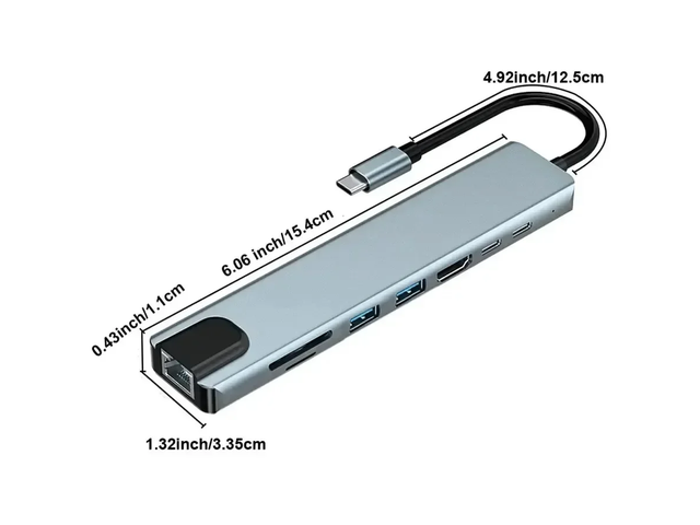 8 in1 USB C Hub Type C Splitter 4K Docking Station Laptop Adapter For Type-C Laptop Type-C Phone RJ45 Video Output Computer