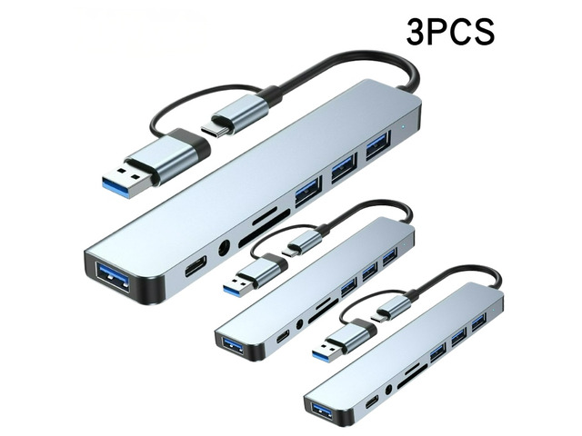 8 In 1 USB C Hub Expander Multiport Adapter Type C Splitter Dock USB 3 Port For Type-C Phone Tablet Fast Data Transfer Charging