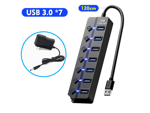 4 Port 7 Port USB Hub USB3.0 Expander Docking Station Splitter With Power Adapter With Switch For Laptop PC Multi-Device