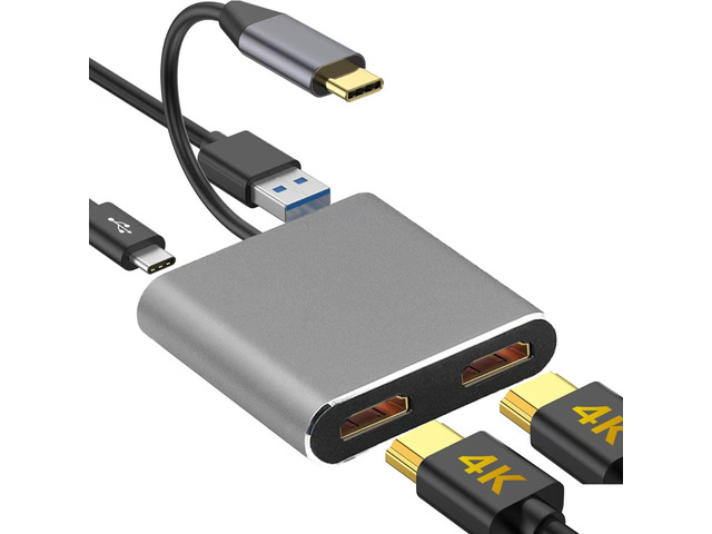 Type-C Hub Docking Station to Video Output*2 4K USB3.0 PD Fast Charging Dual Screen Extend Display USB C Hub Converter for Type-C Laptop