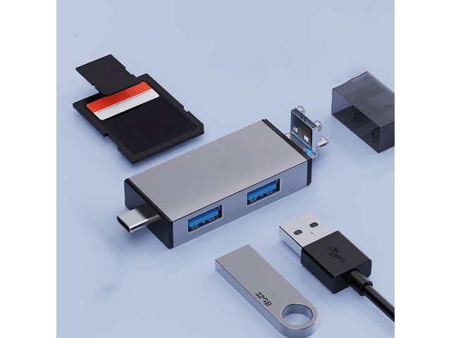 4 in 2 USB +Type C HUB Docking Station with Micro SD/TF Card Reader Laptop Tablet Phone Disk Converter PC Accessori