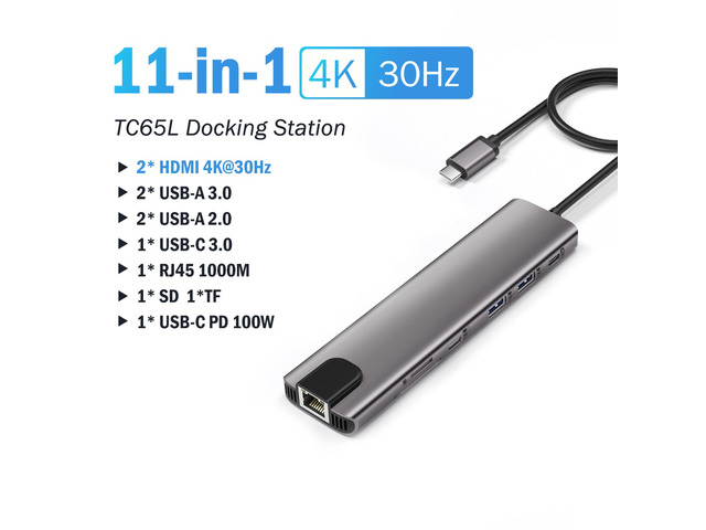 13 in 1 Usb C Docking Station 4K 30Hz RJ45 Gigabit Ethernet USB Type-C to Dual Video Output VGA For Laptop Type-C Laptop Projector TV