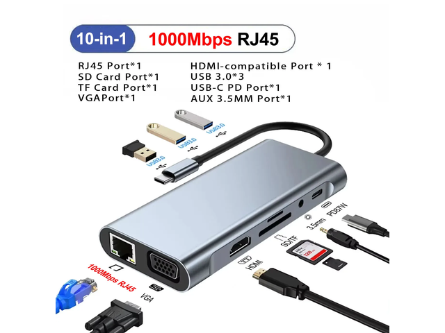 11-in-1 USB C Docking Station USB HUB Type C Hub USB C Splitter 4K Video Output Adapter/1000Mpbs Lan/5Gbps USB 3.0 Hub For PC Laptop
