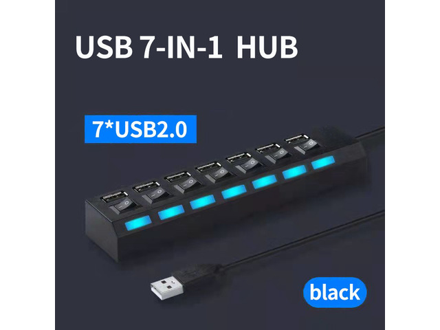 USB Hub 4/7 Ports USB 2.0 Extender Adapter High Speed Hub USB Splitter Switch On Off Dock Station PC Computer Laptop Accessories