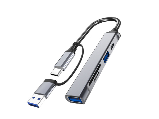 [5-in-1 USB Hub] 5-in-1 Hub with USB Converter Supports OTG + Phone, Computer, Laptop, USB Flash Drive, SD Card Data Transfer