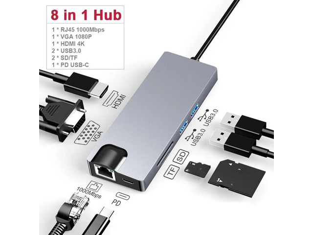 USB 3.0 HUB 11 In 1 Type-C Docking Station 1000Mbps Network Adapter PD VGA Video Output AUX SD TF USB C Splitter For Laptop PC