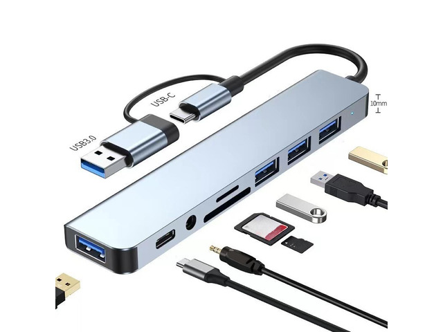 8 in 2 USB +Type C Hub Docking Station with 3.5mm Audio Jack Adapter Micro Sd Card Reader Laptop Tablet Phone Disk Converter