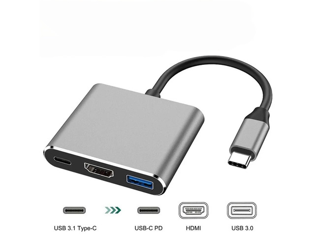 USB C HUB 3in1 Type C 3.0 To Video Output Docking Station PD Fast Charge 4K HD Adapter Splitter for Type-C Laptop Phone Computer