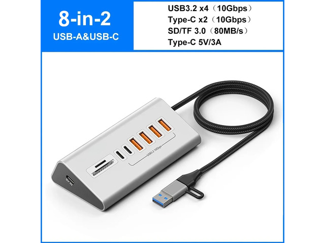 USB 3.2 HUB 8/7Port Type C Docking Station 10Gbps High Speed Transmission Splitter Adapter With SD/TF Card Reader For Laptop PC