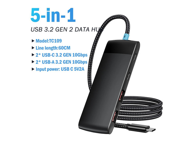 USB HUB 3.2 GEN USB-A/USB-C 10Gbps 5 IN 1 adapter splitter for PC laptop gaming High-speed data transmission docking station Braided input cable