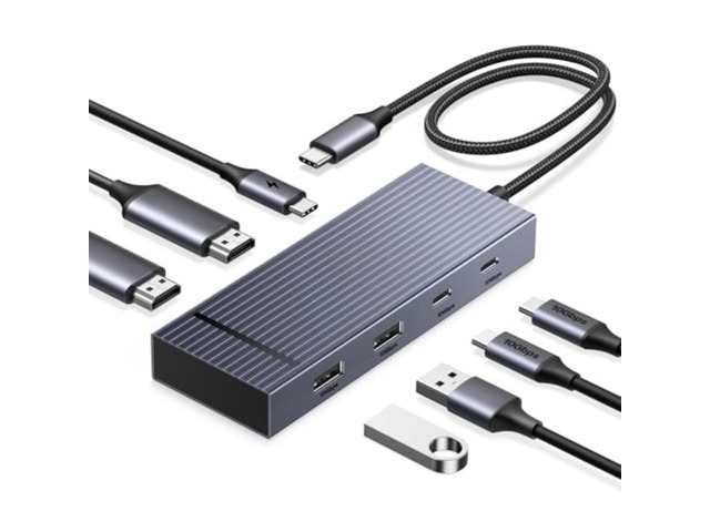7-in-1 Docking Station Dual Monitor, USB C Hub Dual 4K@60Hz Video Output Display, 10Gbps USB-A/C Data Ports, 100W PD, Aluminum
