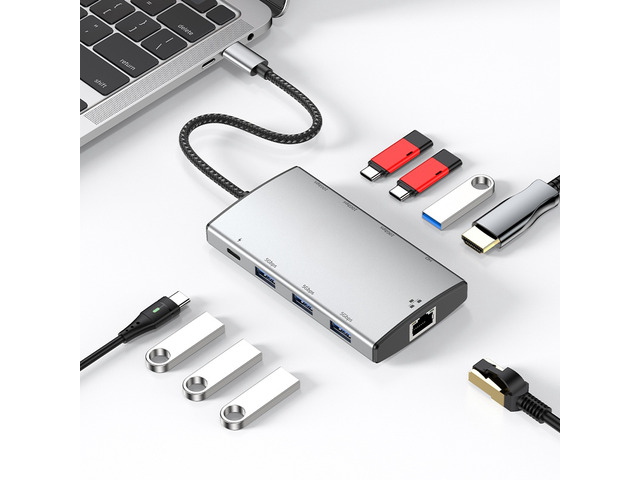 9-in-1 Multiport USB C Hub with RJ45 1Gbps Ethernet Adapter 4K@60Hz 10Gbps 3x USB3.2 Ports and 100W PD USBC Dock for Laptops Type-C Laptop with...
