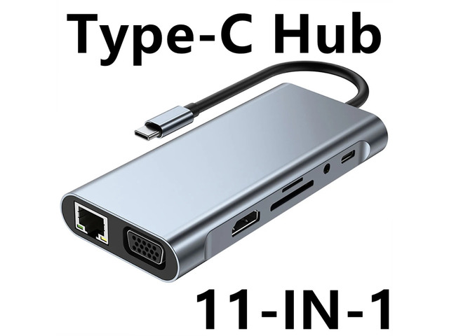 11-In-1 USB C HUB Docking Station 4K Type C to Video Output HUB Adapter USB-C to VGA RJ45 PD 100W USB Hub For PC Computer Accessories