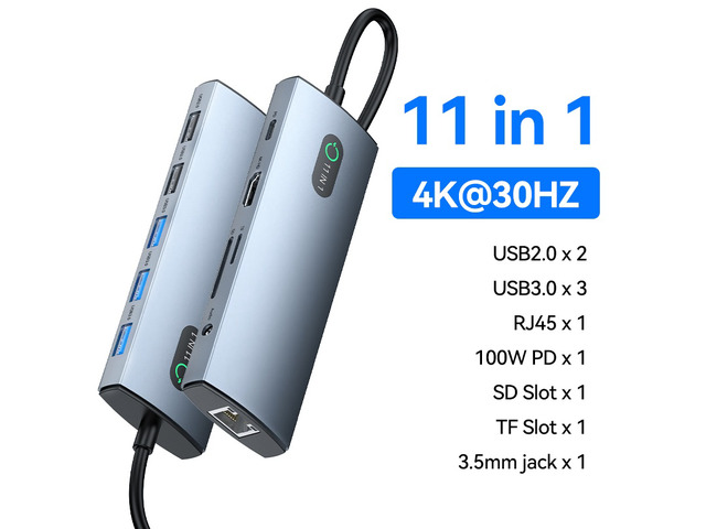 11 in 1 USB C Hub PD 100W RJ45 SD Reader USB 3.0 Splitter 8 in 1 Dock Station For Type-C Laptop Type-C Phone Laptop