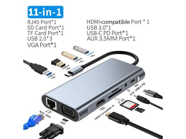 USB C Hub 11-in-1 Docking Station with 4K UHD,VGA,PD100W,USB,TF/SD Card Reader,3.5mm,Ethernet