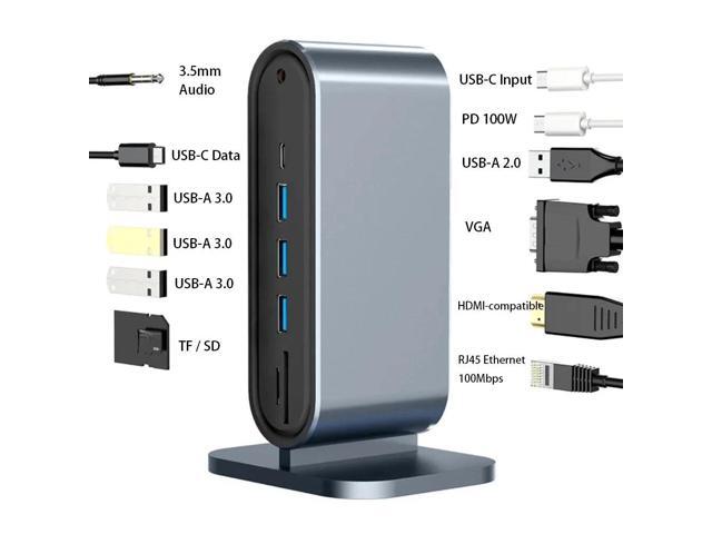 15 in 1 USB-C Docking Station 4K HD Vertical Hub with Triple Monitor RJ45 1000M USB 3.0/2.0 PD SD/TF Audio 3.5 for Type-C Laptop