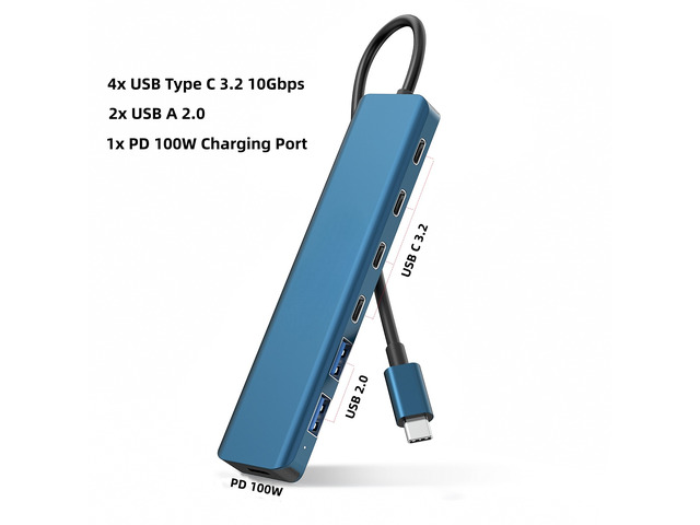 USB 3.2 Gen2 HUB 6 Ports PD 100W Splitter 10Gbps USB A 2.0 Multiport Adapter for Type-C Laptop Type-C Phone Laptop Expansion PC Desktop