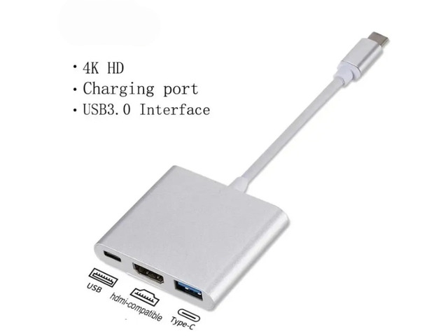 3 in 1 USB C To Video Output Splitter Hub 4K Video Output USB 3.0 PD Fast Charging Smart Adapter for Type-C Laptop Type-C Docking Station