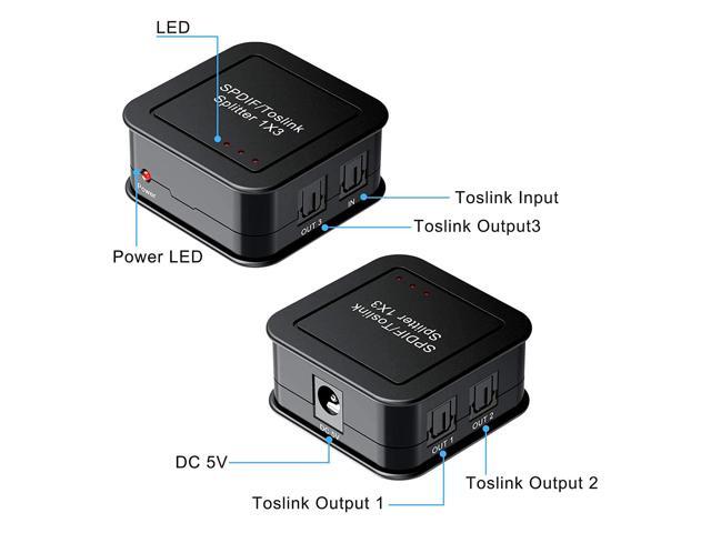 SPDIF/Toslink Digital Optical Audio Splitter 1x3, Optical Audio 1X3 Splitter, Support Dolby Digital & DTS 5.1 for PS3, Xbox, Blue-Ray DVD, HDTV,TV...