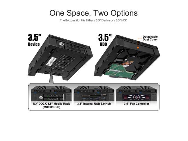ICY DOCK MB322SP-B 2 x 2.5 SATA/SAS HDD/SSD to 5.25 Hot Swap Mobile Rack Cage w/ 3.5 Drive/Device Bay ExpressCage Series