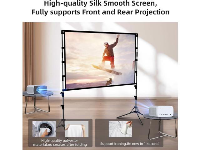 Projector Screen and Stand,GAINVANE 120 inch Portable Projector Screen Indoor Outdoor Projection Screen 16:9 4K HD Wrinkle-Free Light-Weight Movie...