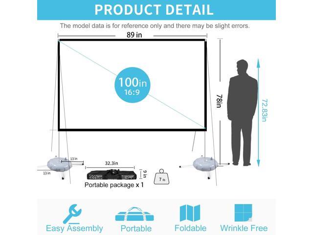 Portable Projector Screen Outdoor Movie: Foldable Rear 4K Projection Screens Stand for Camping Travel Backyard Video 100 inch