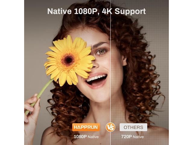 HAPPRUN Projector, Native 1080P Bluetooth Projector with 100' Screen, Portable Outdoor Movie Projector, Mini Projector for Home Bedroom, Compatible...