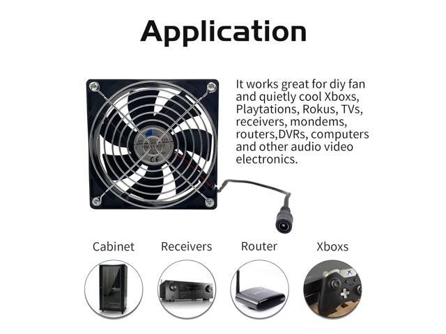 120mm Case Fan with Variable Speed Controller 3V to 12V, Axial Computer Fan with AC Plug 110V 120V 220V, Quiet Brushless USB Fan for PC Computer...