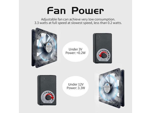 120mm Case Fan with Variable Speed Controller 3V to 12V, Axial Computer Fan with AC Plug 110V 120V 220V, Quiet Brushless USB Fan for PC Computer...